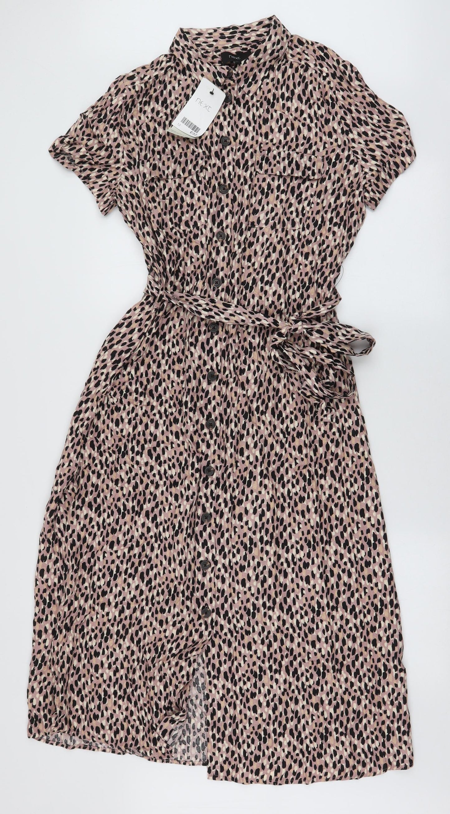 NEXT Womens Multicoloured Animal Print Viscose Maxi  Size 12  Collared Button
