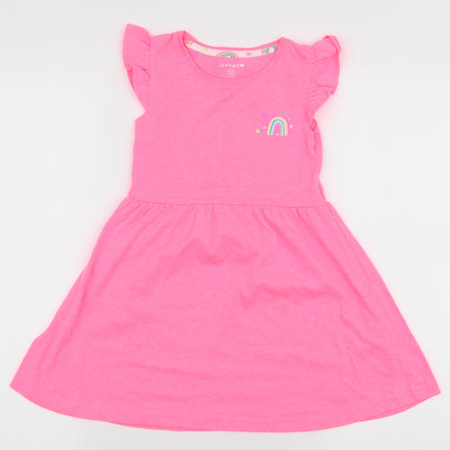 Jeff & Co Girls Pink  Polyester Skater Dress  Size 5-6 Years  Round Neck Pullover