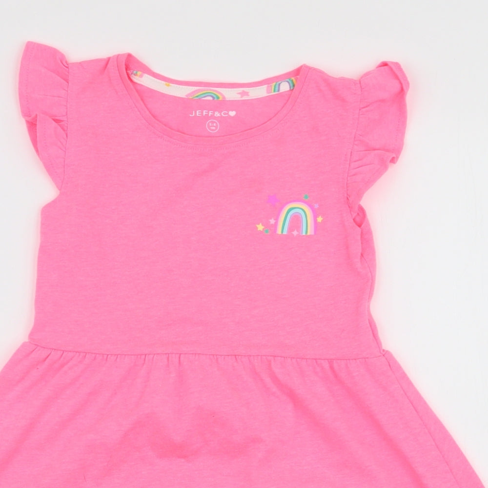 Jeff & Co Girls Pink  Polyester Skater Dress  Size 5-6 Years  Round Neck Pullover
