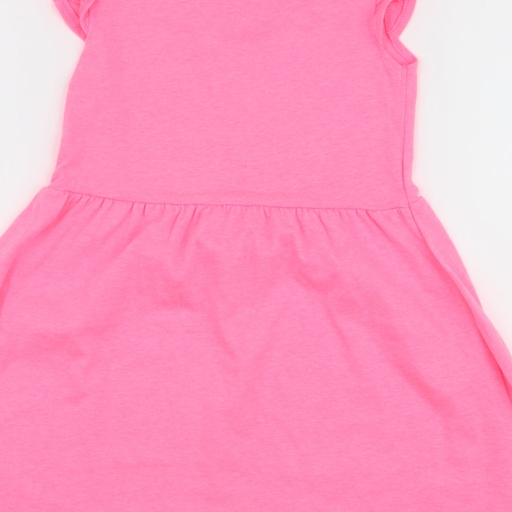Jeff & Co Girls Pink  Polyester Skater Dress  Size 5-6 Years  Round Neck Pullover