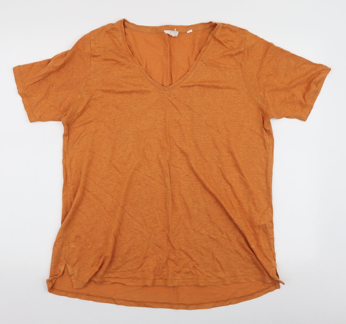 Fat Face Womens Orange  Linen Jersey T-Shirt Size 14 V-Neck