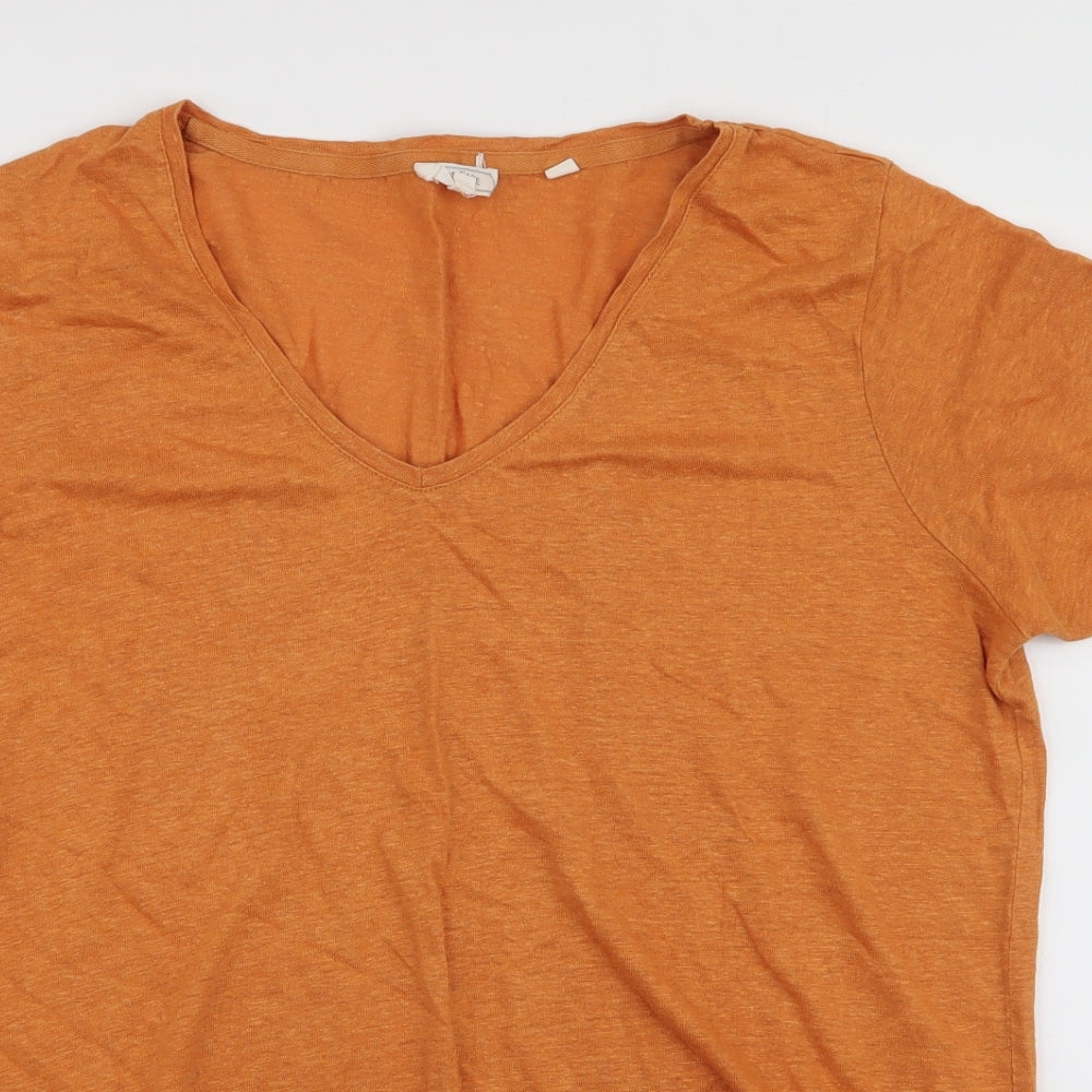 Fat Face Womens Orange  Linen Jersey T-Shirt Size 14 V-Neck