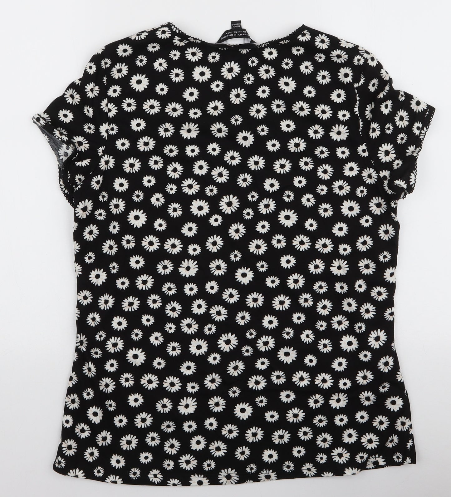 Dorothy Perkins Womens Black Floral 100% Cotton Jersey T-Shirt Size 14 Round Neck - Daisy