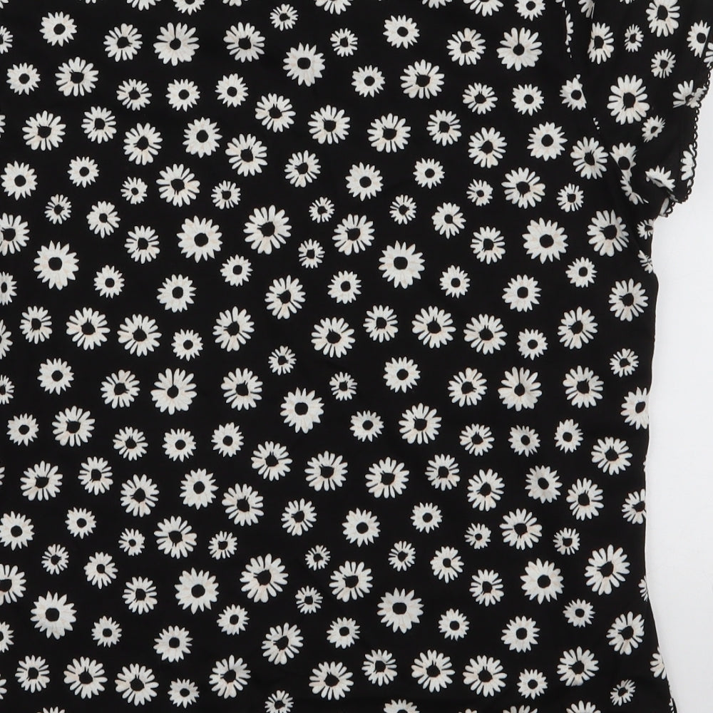Dorothy Perkins Womens Black Floral 100% Cotton Jersey T-Shirt Size 14 Round Neck - Daisy