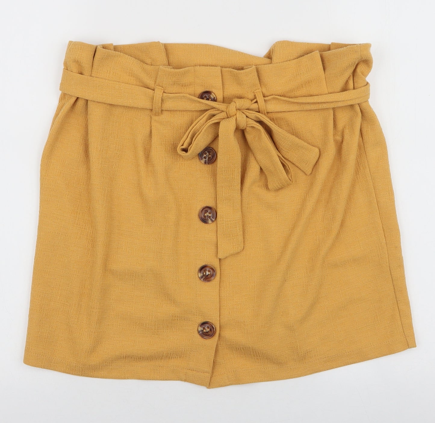 Primark Womens Yellow  Polyester A-Line Skirt Size 12   Tie