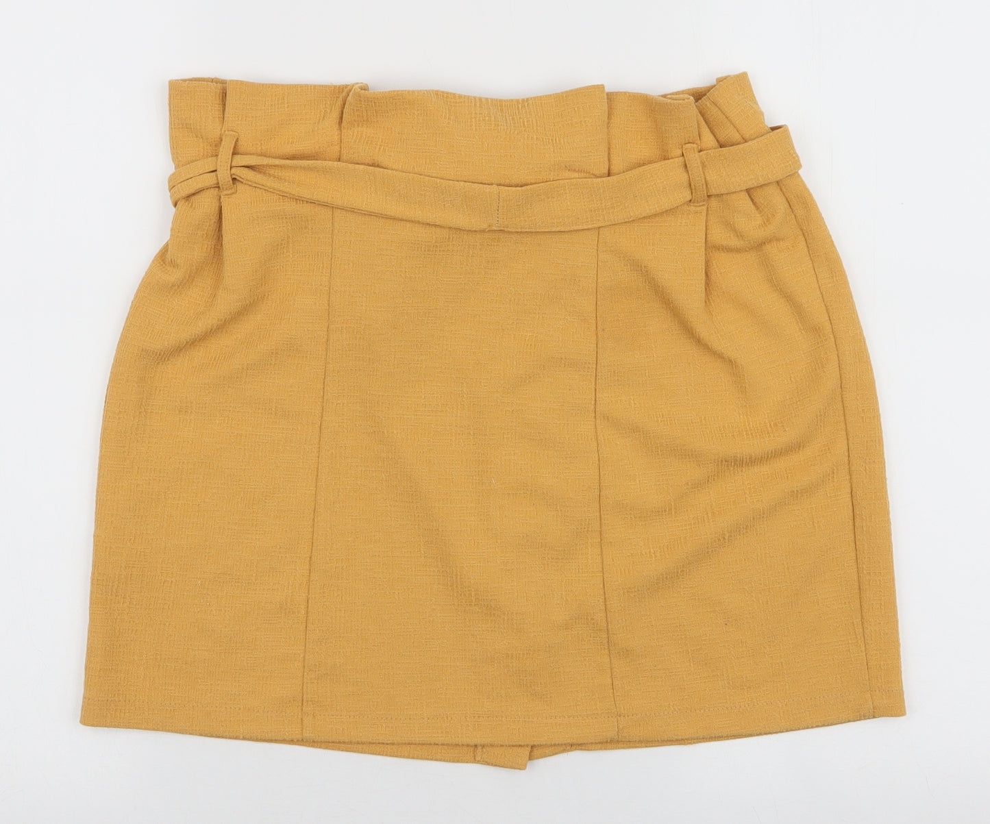 Primark Womens Yellow  Polyester A-Line Skirt Size 12   Tie