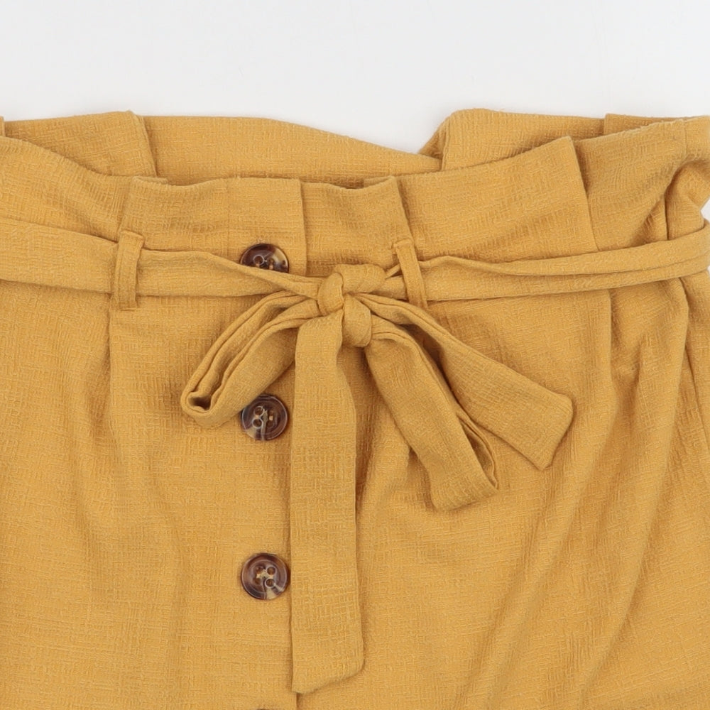 Primark Womens Yellow  Polyester A-Line Skirt Size 12   Tie