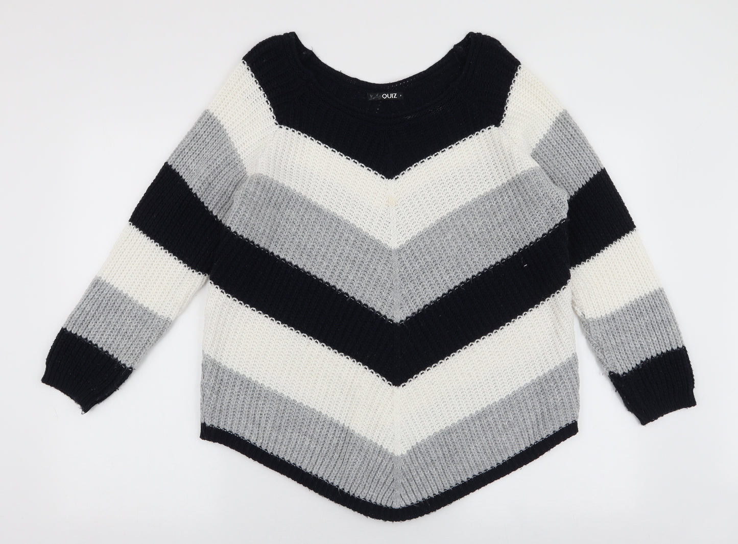 Quiz Womens Multicoloured Boat Neck Striped Acrylic Pullover Jumper Size M