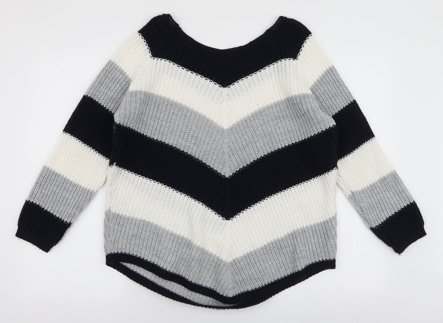 Quiz Womens Multicoloured Boat Neck Striped Acrylic Pullover Jumper Size M