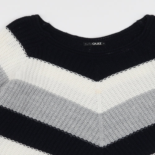 Quiz Womens Multicoloured Boat Neck Striped Acrylic Pullover Jumper Size M
