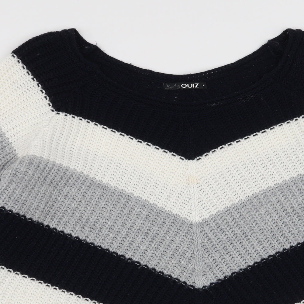 Quiz Womens Multicoloured Boat Neck Striped Acrylic Pullover Jumper Size M