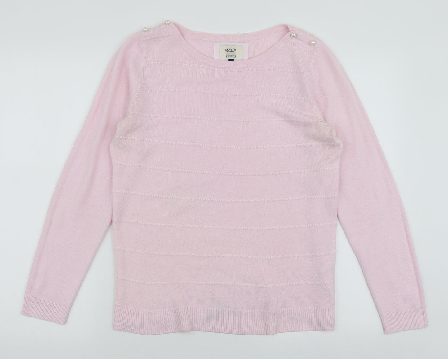 Maine Womens Pink Boat Neck  Acrylic Pullover Jumper Size 12