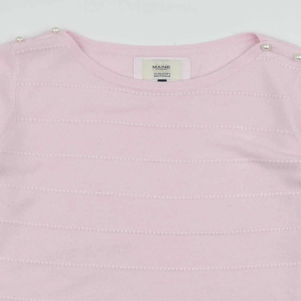 Maine Womens Pink Boat Neck  Acrylic Pullover Jumper Size 12