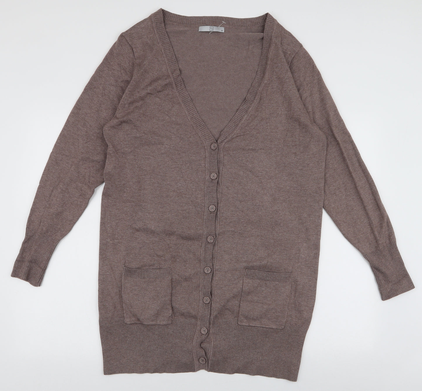 TU Womens Brown V-Neck  Viscose Cardigan Jumper Size 20