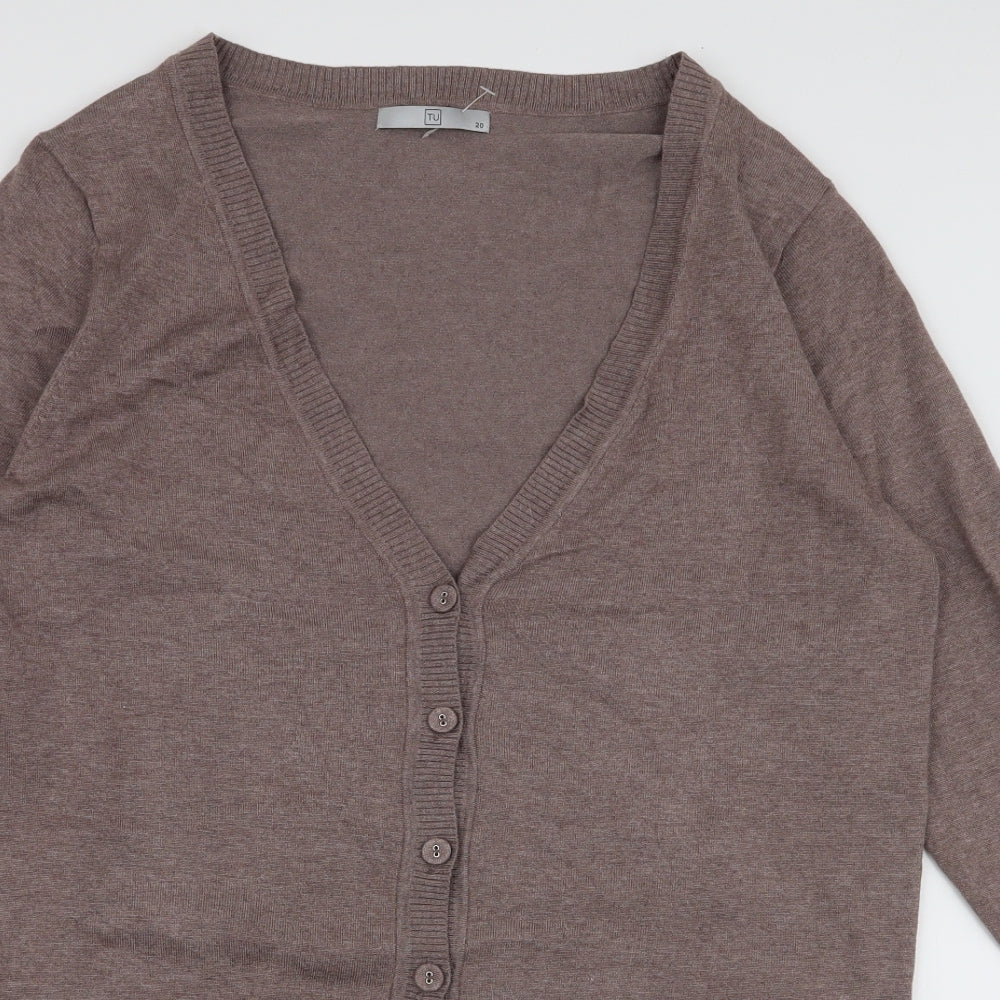 TU Womens Brown V-Neck  Viscose Cardigan Jumper Size 20