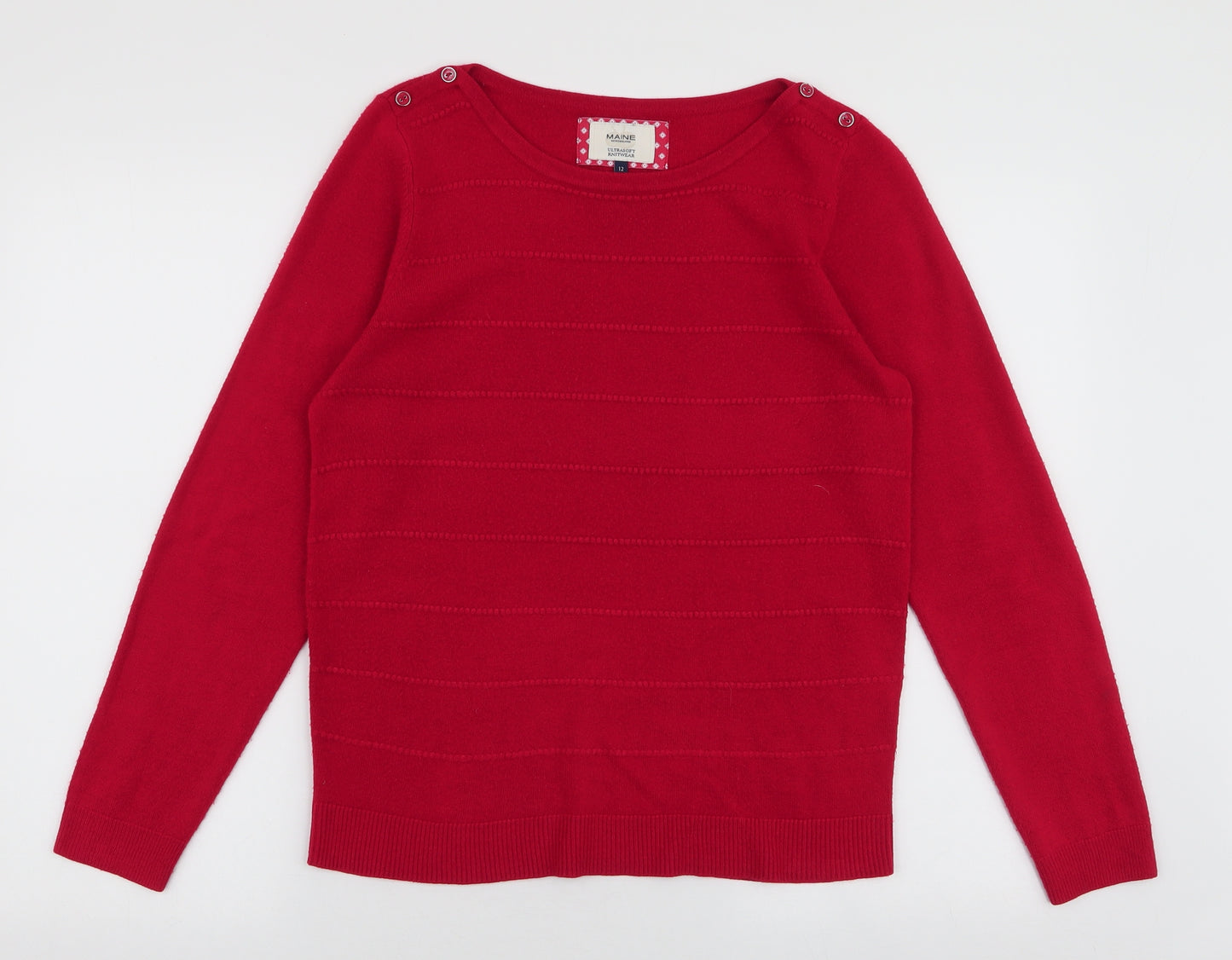 Maine Womens Red Round Neck  Acrylic Pullover Jumper Size 12