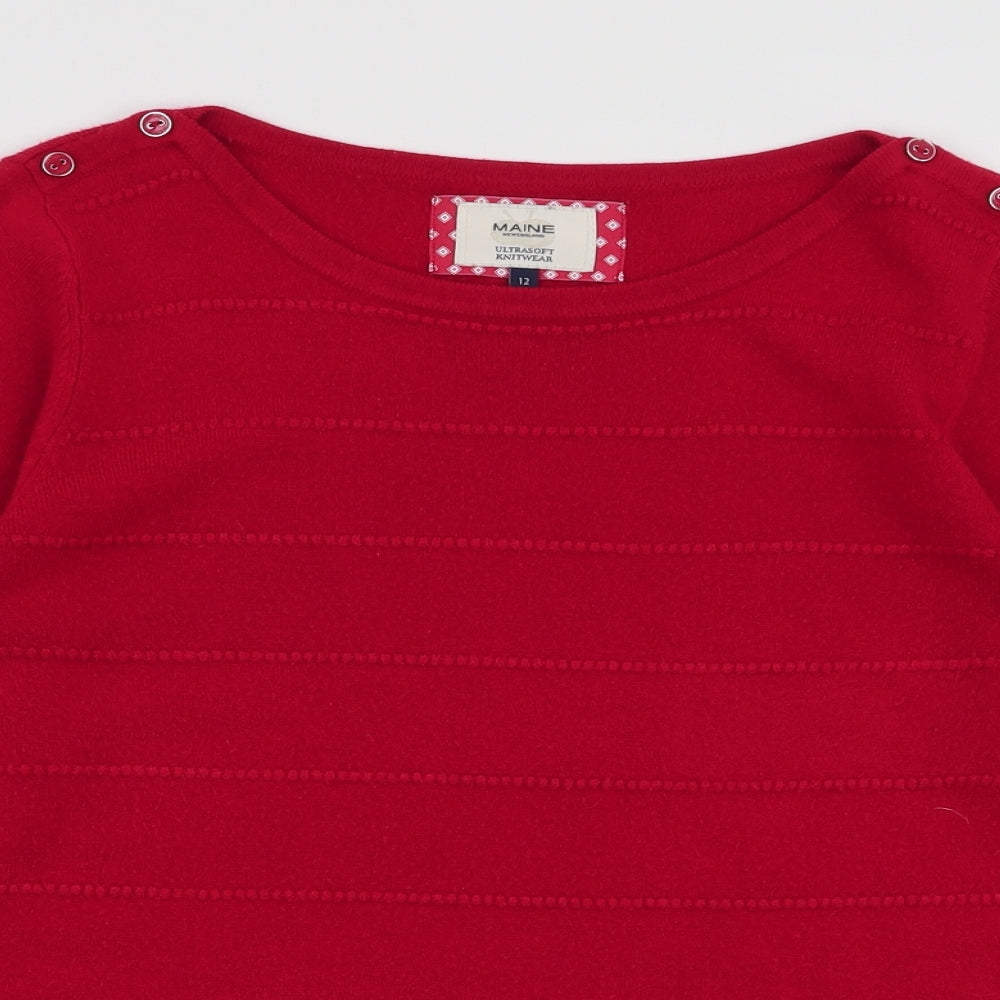Maine Womens Red Round Neck  Acrylic Pullover Jumper Size 12