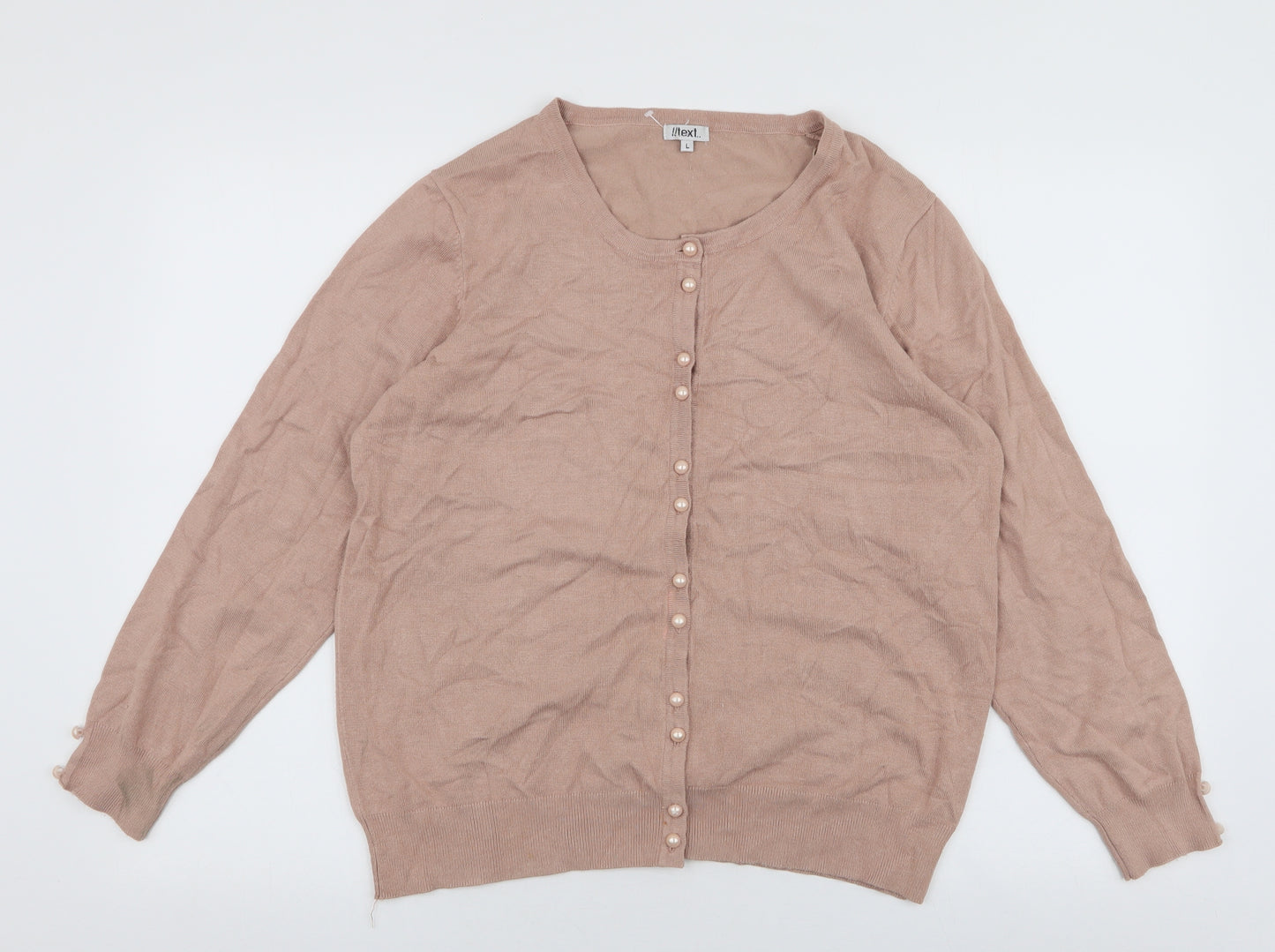Text Womens Beige Round Neck  Viscose Cardigan Jumper Size L