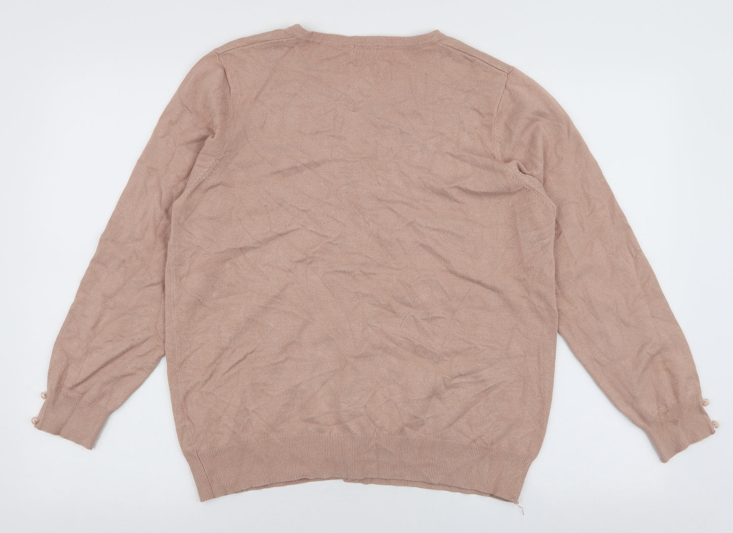 Text Womens Beige Round Neck  Viscose Cardigan Jumper Size L
