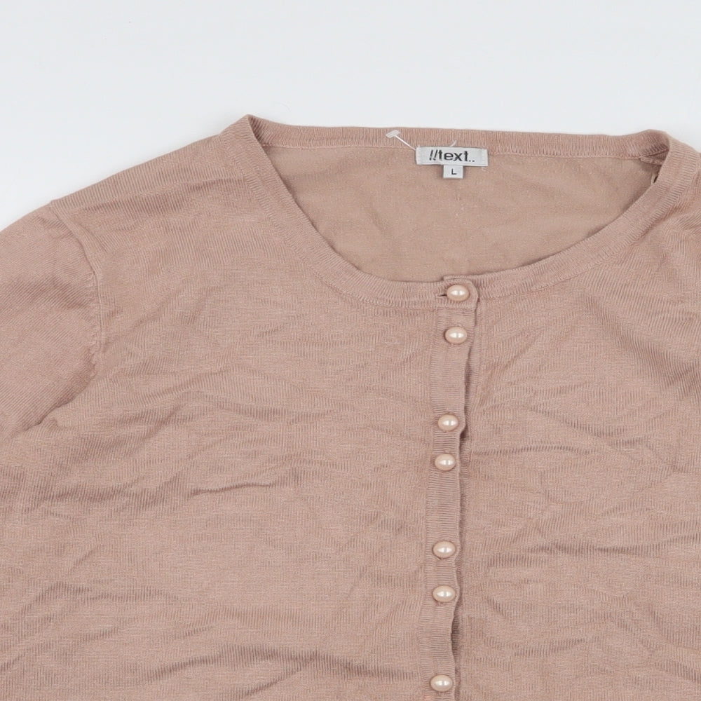 Text Womens Beige Round Neck  Viscose Cardigan Jumper Size L