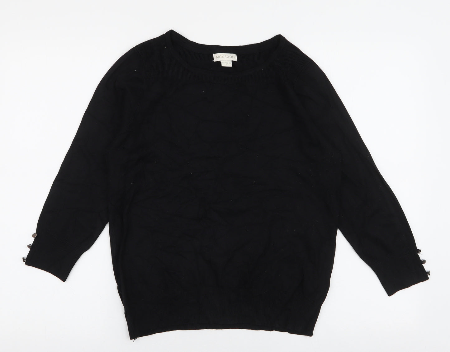 Monsoon Womens Black Round Neck  Viscose Pullover Jumper Size 12