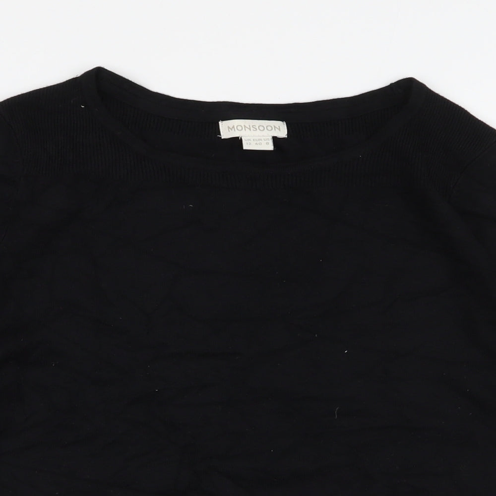 Monsoon Womens Black Round Neck  Viscose Pullover Jumper Size 12