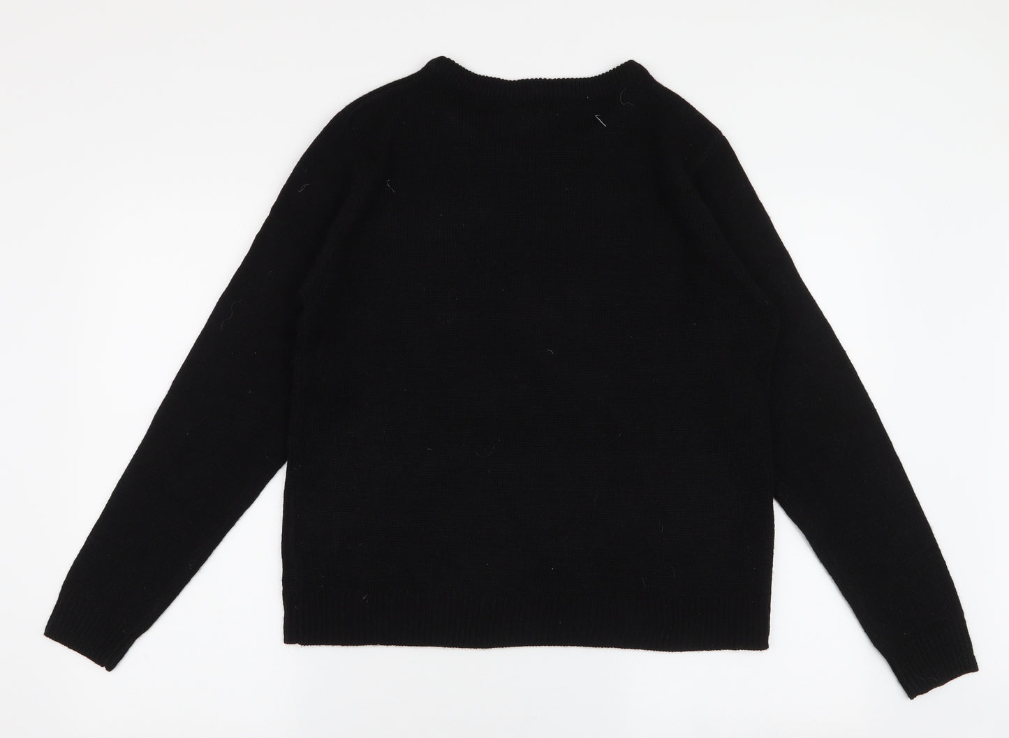Brave Soul Womens Black Round Neck  Acrylic Pullover Jumper Size 14   - Bird