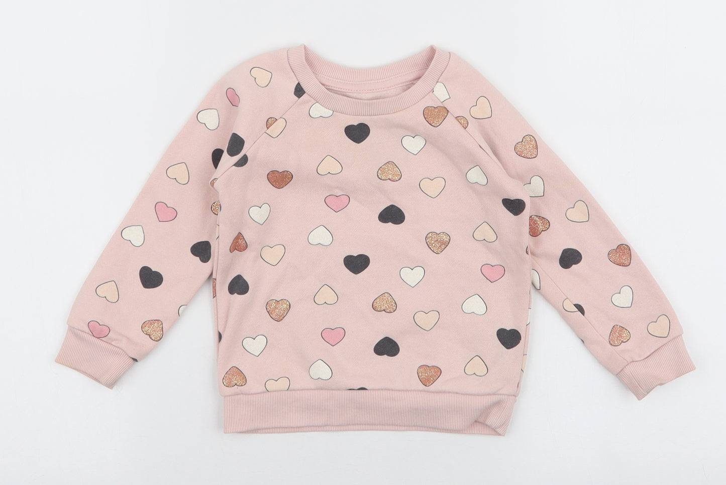 Primark Girls Pink  Cotton Pullover Jumper Size 12-18 Months  Pullover - Hearts