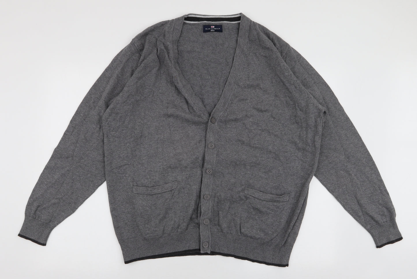 Marks and Spencer Mens Grey V-Neck  Cotton Cardigan Jumper Size XL