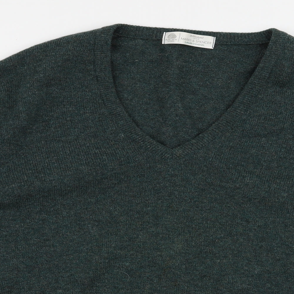 Marks and Spencer Mens Green V-Neck  Wool Pullover Jumper Size XL
