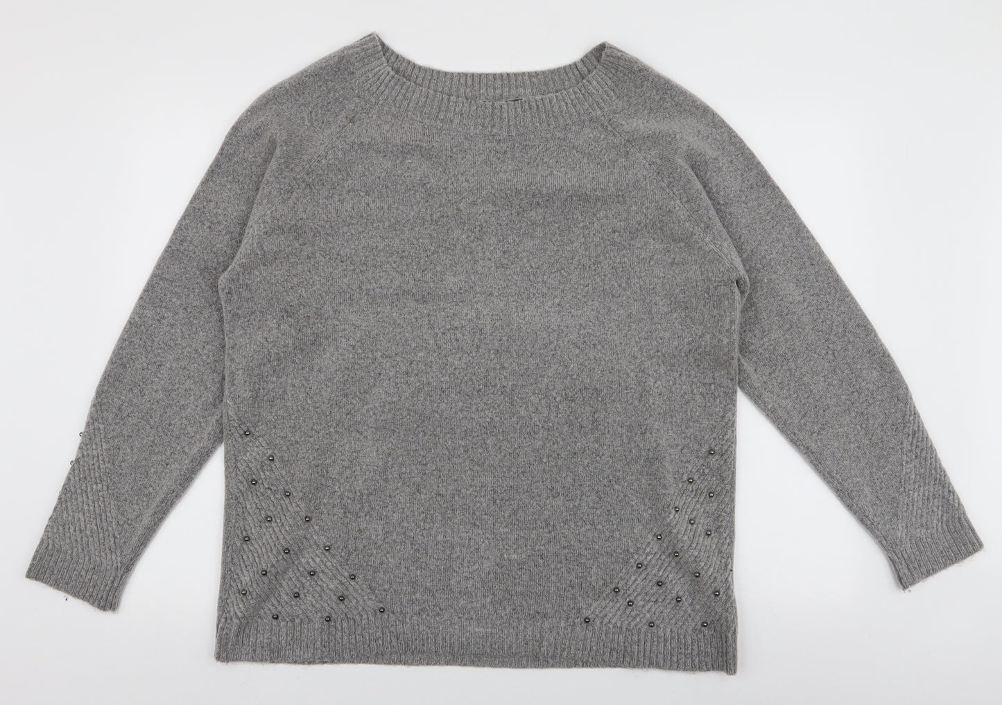 Dorothy Perkins Womens Grey Round Neck  Acrylic Pullover Jumper Size 16