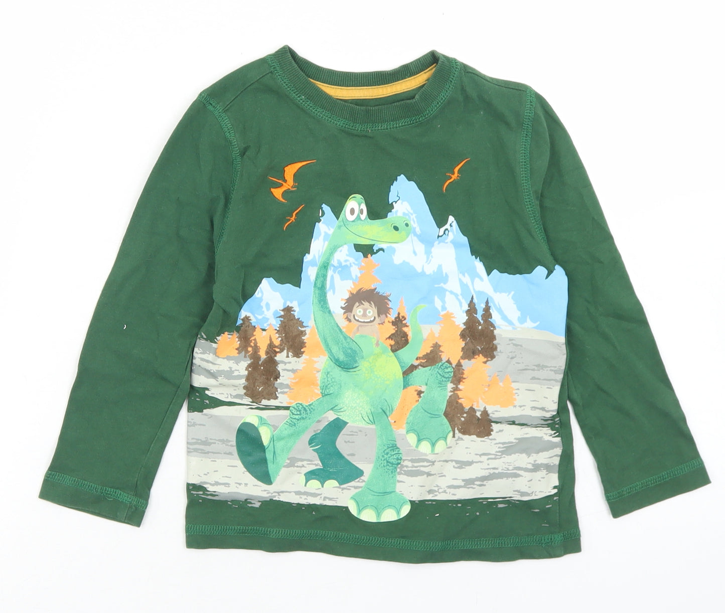 Disney Store Boys Green  Cotton Basic T-Shirt Size 3 Years Crew Neck  - The Good Dinosaur