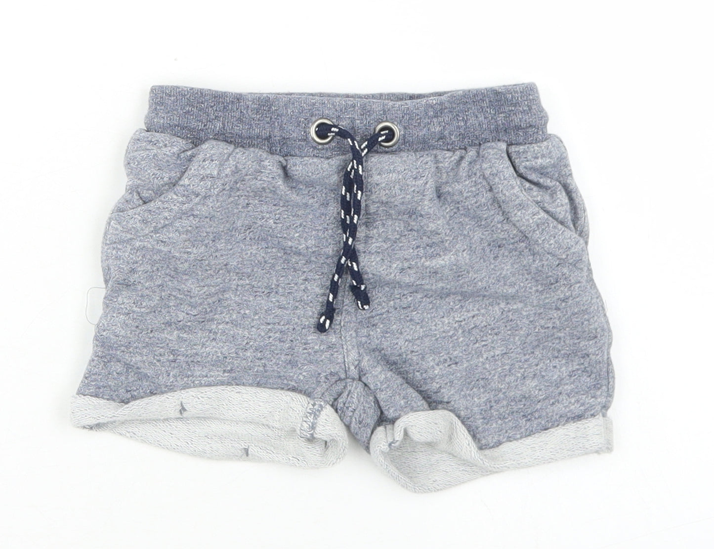 Marks and Spencer Boys Blue  Cotton Cropped Trousers Size 18 Months  Drawstring