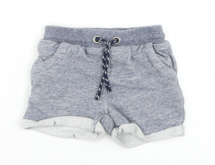 Marks and Spencer Boys Blue  Cotton Cropped Trousers Size 18 Months  Drawstring