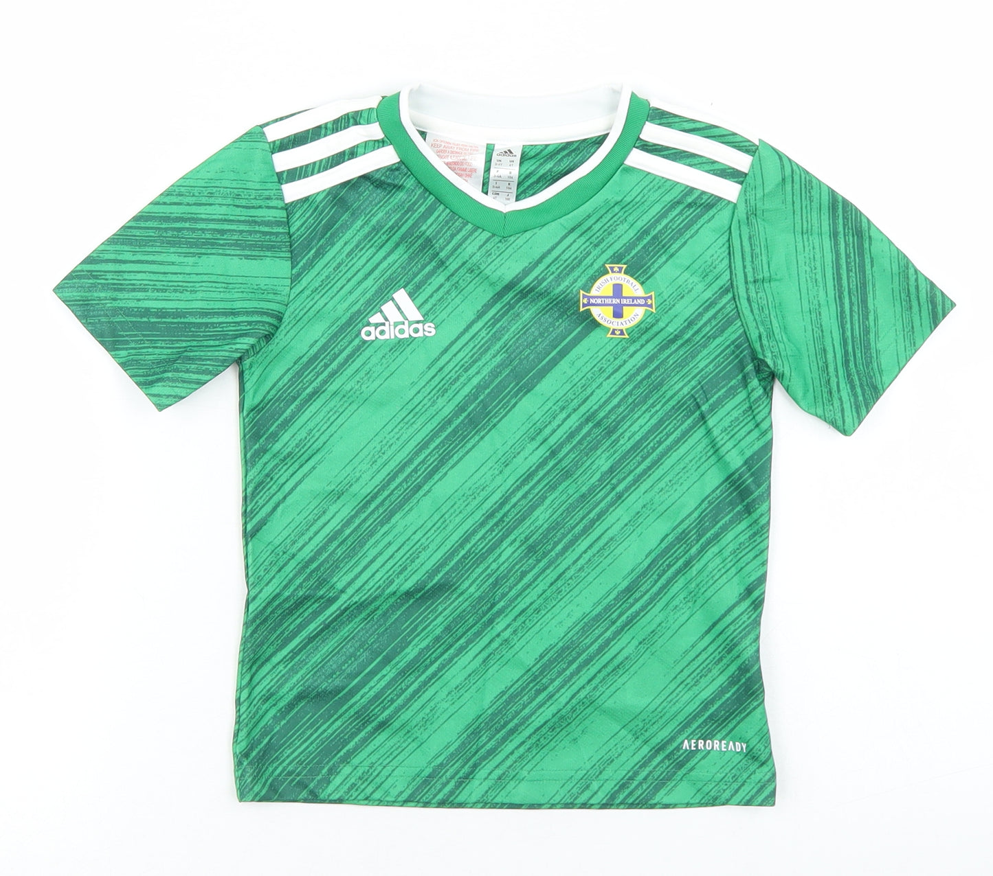 adidas Boys Green Striped Polyester Basic T-Shirt Size 3-4 Years V-Neck  - Northern Ireland Irish Football