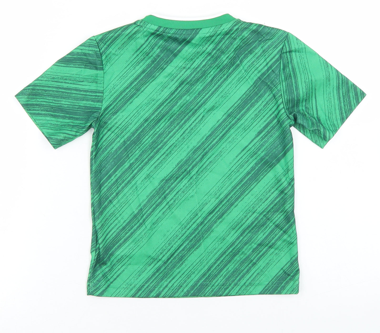 adidas Boys Green Striped Polyester Basic T-Shirt Size 3-4 Years V-Neck  - Northern Ireland Irish Football