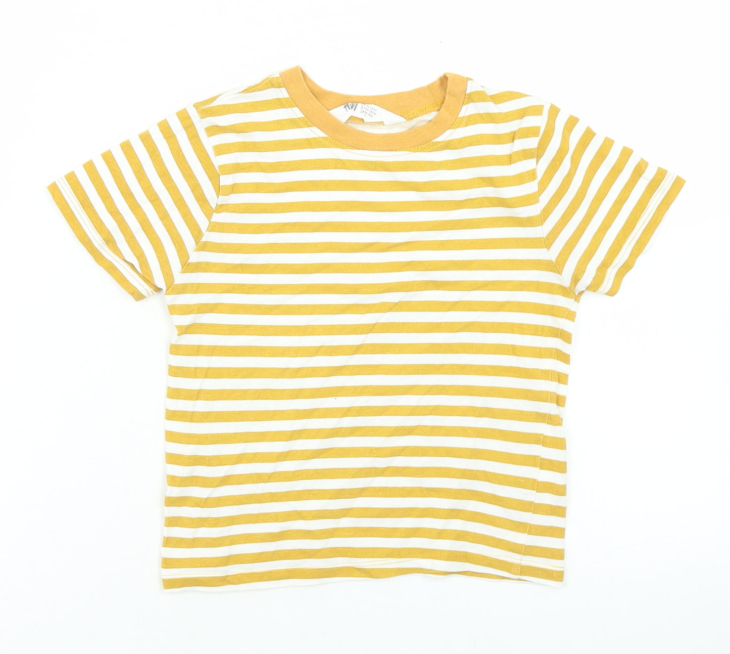 H&M Girls Yellow Striped Cotton Basic T-Shirt Size 4-5 Years Crew Neck