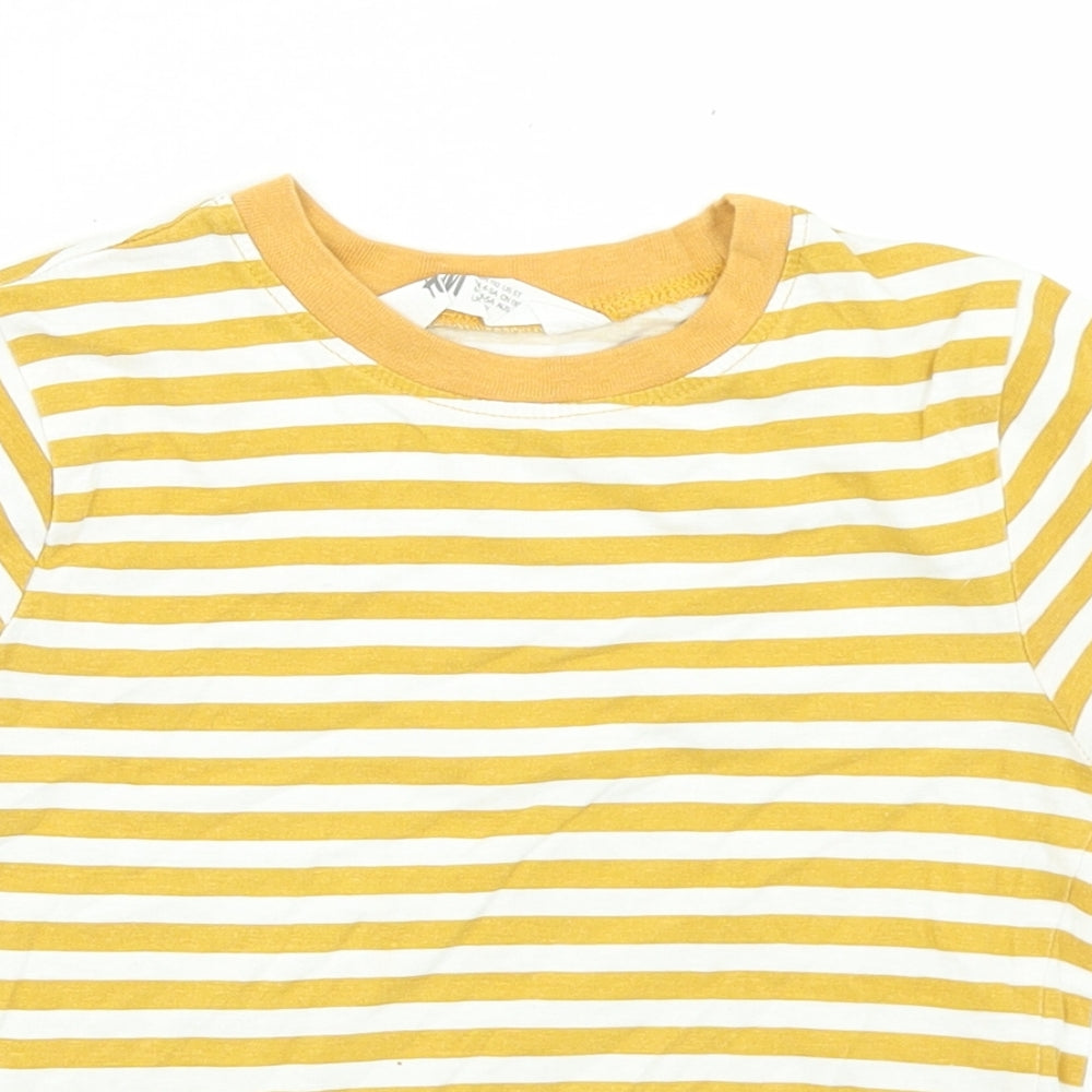 H&M Girls Yellow Striped Cotton Basic T-Shirt Size 4-5 Years Crew Neck