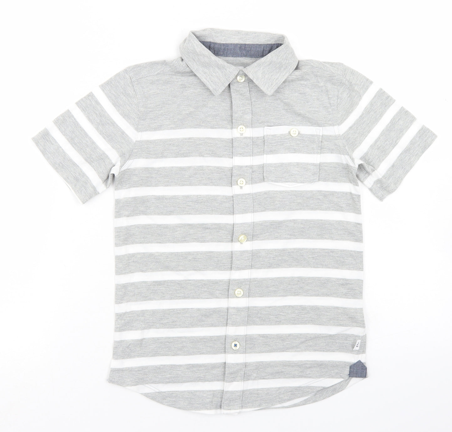 Gap Boys Grey Striped Cotton Basic Button-Up Size 6-7 Years Collared Button