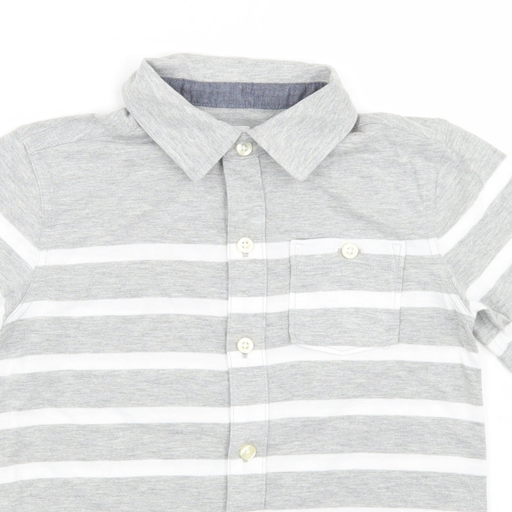 Gap Boys Grey Striped Cotton Basic Button-Up Size 6-7 Years Collared Button