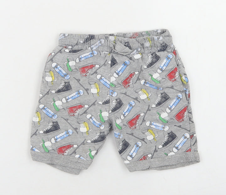 Urban Rascals Boys Grey Geometric Cotton Sweat Shorts Size 3 Years Regular Drawstring - Skateboards