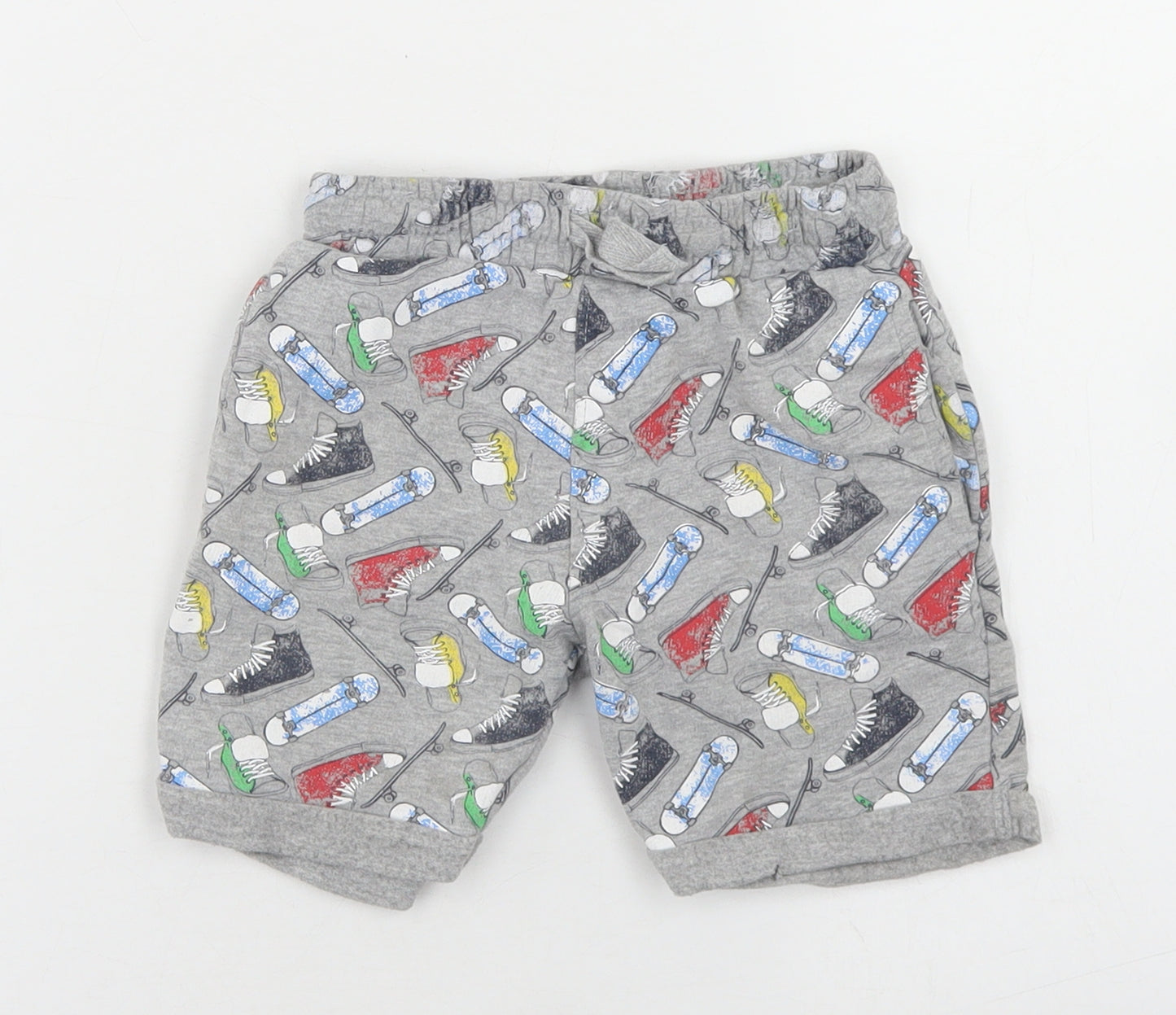 Urban Rascals Boys Grey Geometric Cotton Sweat Shorts Size 3 Years  Regular Drawstring - Skateboards