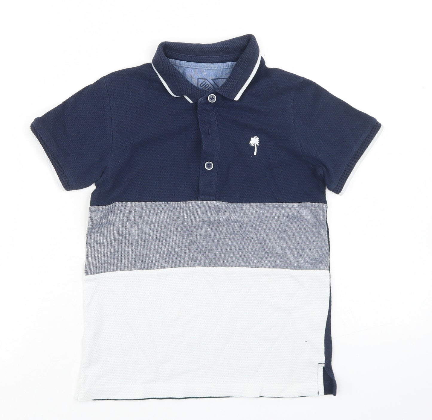 URBN DEPT Boys Blue Colourblock Cotton Basic Polo Size 7 Years Collared Button