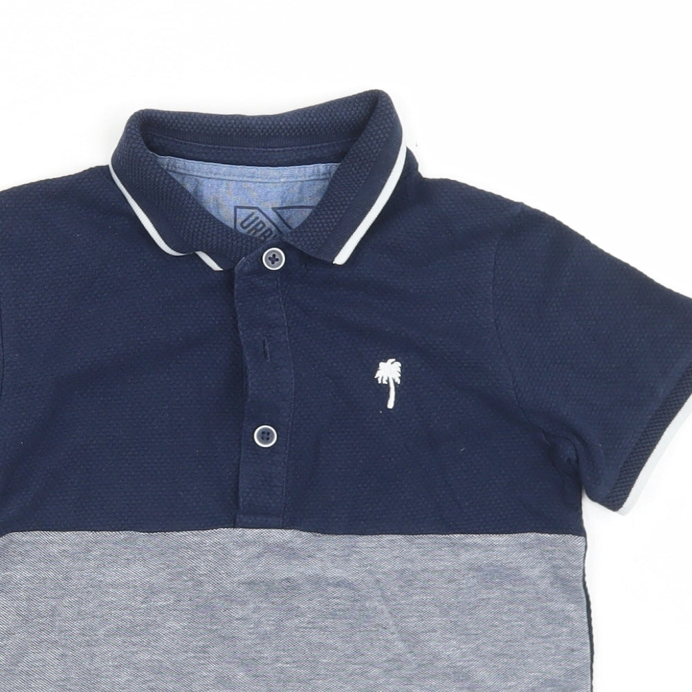 URBN DEPT Boys Blue Colourblock Cotton Basic Polo Size 7 Years Collared Button