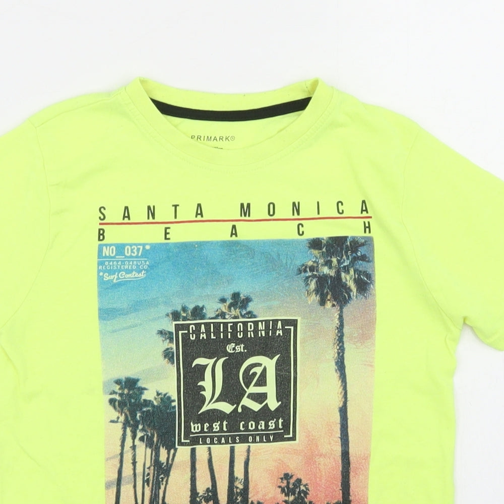 Primark Boys Yellow  Polyester Basic T-Shirt Size 6-7 Years Crew Neck  - Santa Monica