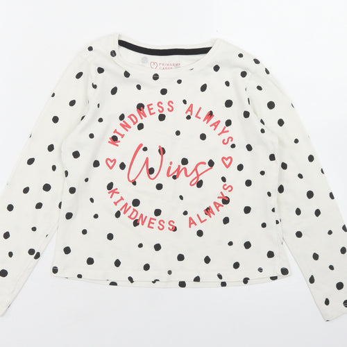 Primark Girls White Polka Dot Polyester Cropped T-Shirt Size 7-8 Years Crew Neck  - Kindness