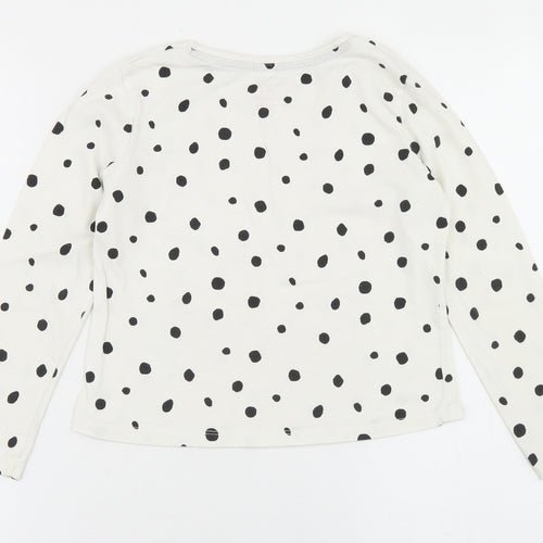 Primark Girls White Polka Dot Polyester Cropped T-Shirt Size 7-8 Years Crew Neck  - Kindness
