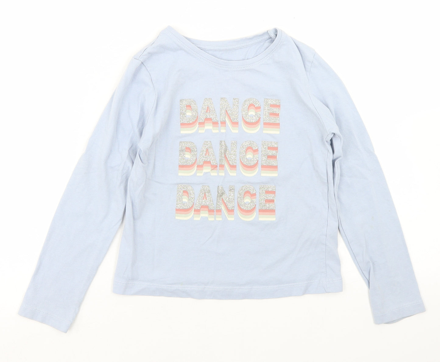 Primark Girls Blue  Cotton Basic T-Shirt Size 7-8 Years Crew Neck  - Dance