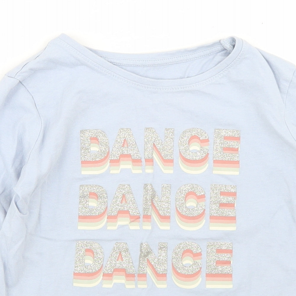 Primark Girls Blue  Cotton Basic T-Shirt Size 7-8 Years Crew Neck  - Dance