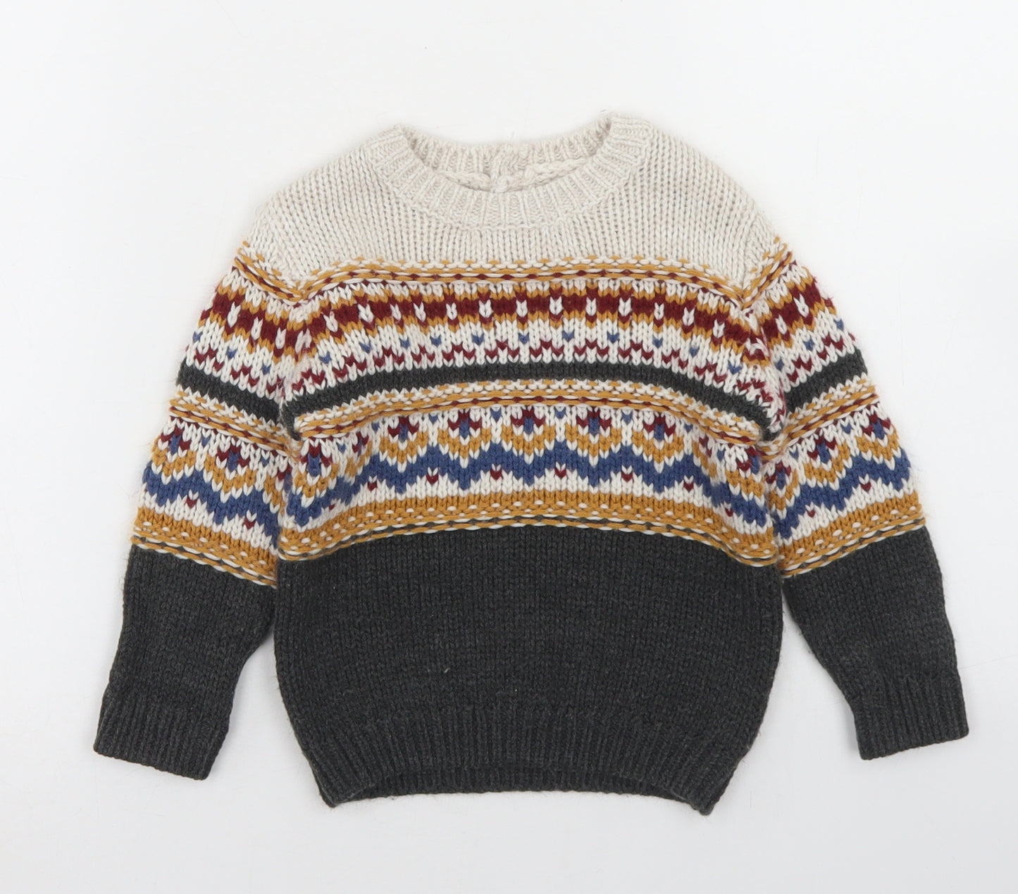 Matalan Boys Multicoloured Fair Isle Acrylic Pullover Jumper Size 12-18 Months  Button